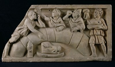 Relief, das ein Begräbnismahl darstellt von Gallo Roman